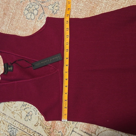 House of Harlow 1960 Magenta Ribbed Bodycon Deep V-Neck Mini Dress - Size M - Picture 10 of 10